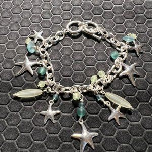 Star Fish Charm Bracelet Green, Aqua, and Silver Made of Sterling Silver